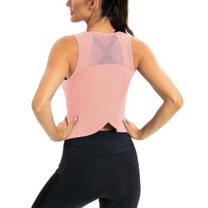 ICTIVE Workout Crop Tops for Women Yoga Cross Sleeveless Gym Mesh Back Running Tank Muscle Shirts Pink XL (Pink, XL)