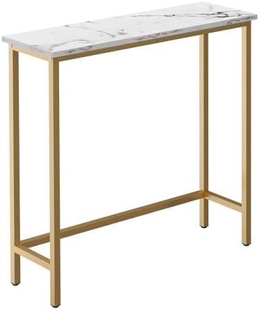 HollyHOME Narrow Hallway Table, 29.5" Small Console Stand, Slim Entryway Table, Sofa Desk, for Hallway, Bedroom, Living Room, Foyer, Marble Texture