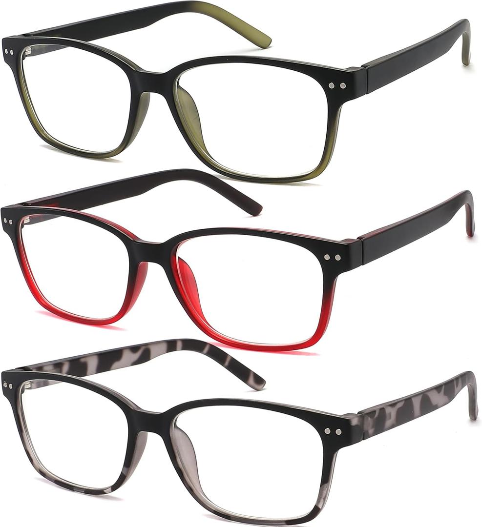 Men's Reading Glasses 3 Pack Anti-Blue Light UV Blocking Readers for Men Stylish Rivet Design TR90 Frame Spring Hinge Magnification +2.50x
