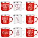 Sieral 9 Pcs Christmas Gifts Enamel Coffee Mugs 12 oz Winter Hot Chocolate Holiday Mugs with Quotes Seasonal White and Red Christmas Party Novelty Cups Xmas Coffee Cups for Coworkers Staff Women Men