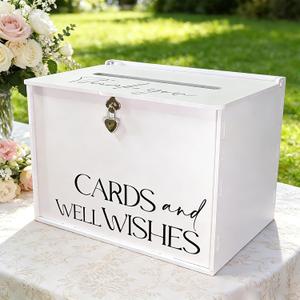 Large Wedding Card Box with Lock & Slot, Elegant White Wedding Card Boxes for Reception Money Gift Envelope Cards, DIY Gift Cards Box for Party Engagement Baby Bridal Shower Table Decor