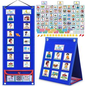 Visual Schedule for Kids with Autism Chore Chart for Toddler Planning Board Daily Routine Chart Autism Learning Materials Classroom, Home Use with 124 Cards (Blue)