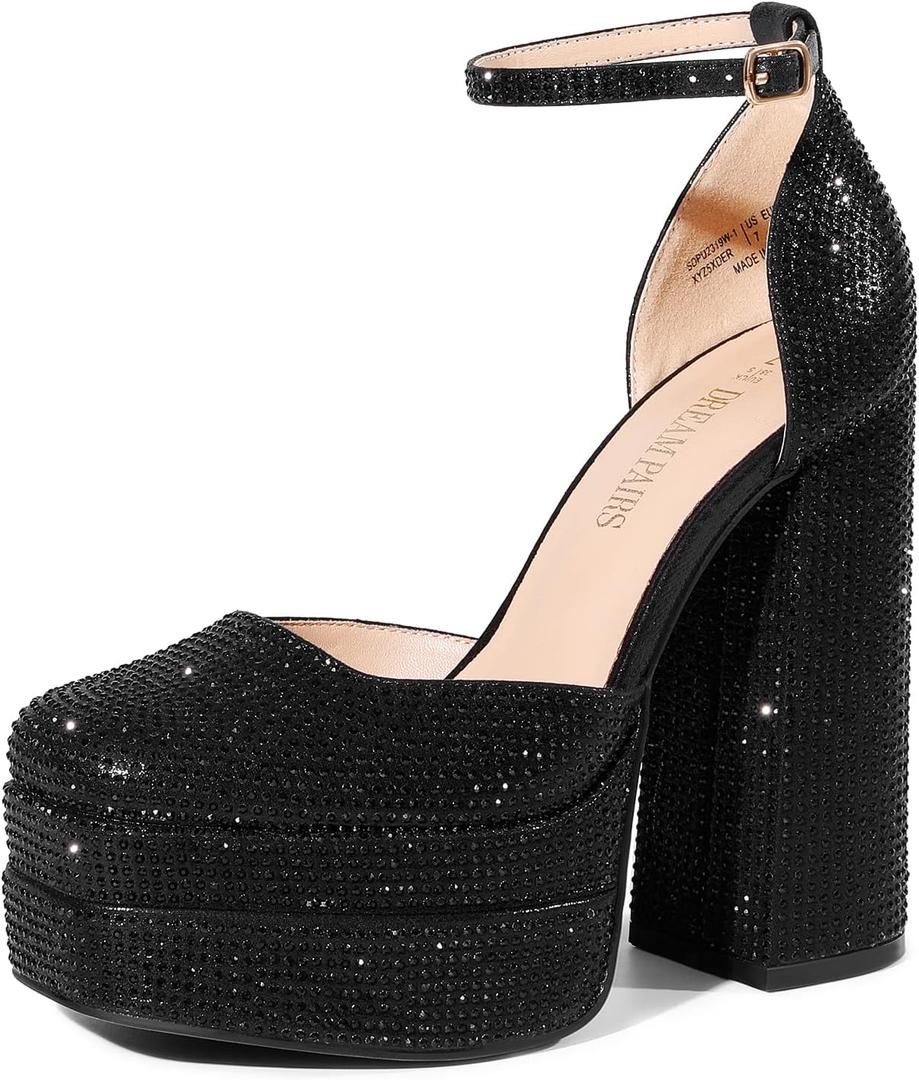 DREAM PAIRS Womens High Chunky Platform Closed Toe Block Heels Square Toe Ankle Strap Dress Wedding Party Pumps Shoes Aurelia