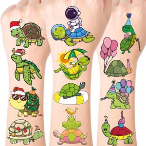 Turtle Temporary Tattoos for Party Supplies, 52 PCS Cute Sea Turtle Tattoo Stickers for Birthday Parties, Sea Turtle Party Decorations, Waterproof Tattoos
