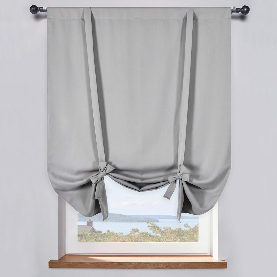 DONREN Light Grey Balloon Roman Blind - Window Tie Up Shades for Campers/Bathroom Window/Thanksgiving (1 Piece 34 W by 63 L)