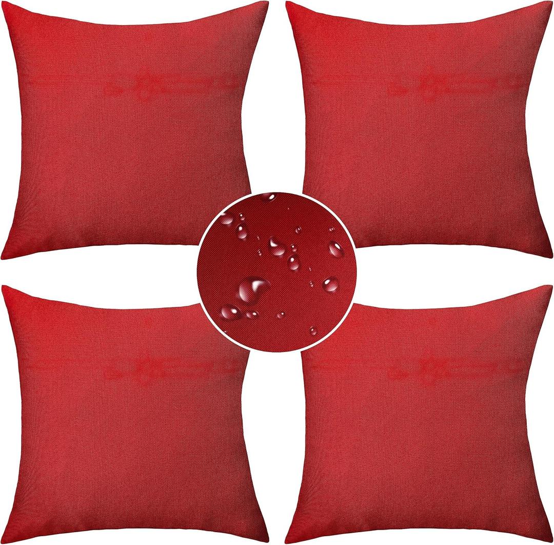 Demetex 18x18 Pillow Covers Outdoor Square Throw Pillow Covers Accent Waterproof Linen Pillowcases for Sofa Couch Bed Hanging Chair, Set of 4, 18 x 18 Inch, Red