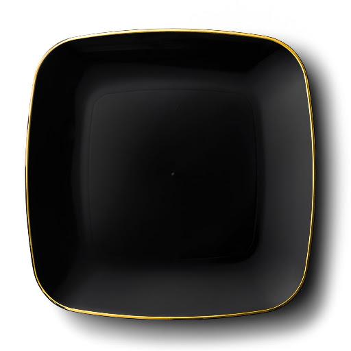 Organic Square Plates, Black/Gold Rim, 7.25 Inch, Case of 120 (12 packs x 10)