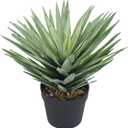 15 Inches Artificial Agave Plant for Indoor & Outdoor - Large Fake Agave Plant in Black Pot with Real Stone Pebbles, Modern Home Office Decor, 81 Leaves