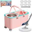 RinseWise Easy-Use Gen 2 Mop Bucket, Clean/Dirty Water Separation, Pink | 1.5 Gal Clean-Water Capacity, 6 Reusable Heads, 4 Swivel Wheels, 61-Inch Handle, For Apartments, Hardwood & Tile Floors