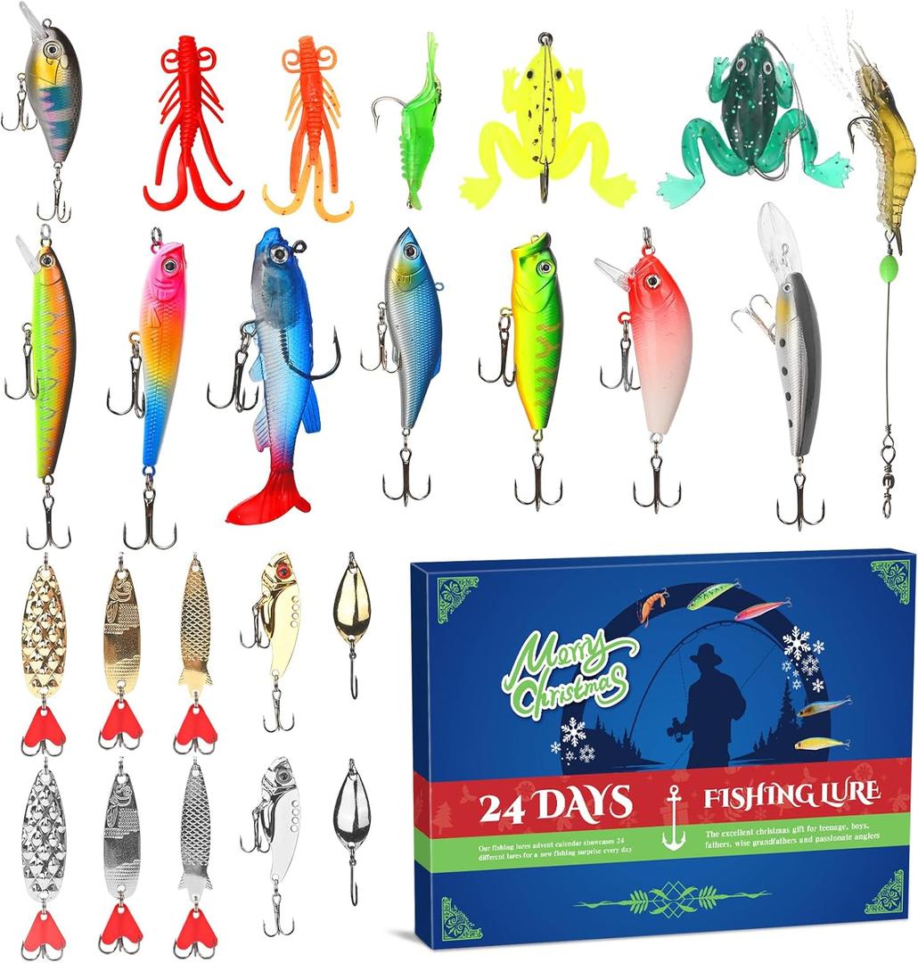 Fishing Advent Calendar 2024, Fishing Lure Advent Calendar 2024 For Adult Men Teen Boys, 24 Days Christmas Countdown Fish Tackle Set, Advent Calendar 2024 Fishing