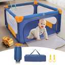 Foldable Baby Playpen, 50"50" Play Pens for Babies and Toddlers, Indoor & Outdoor Portable Kids Safety Fence with Gate, Easy Setup Play Yard with 360 Visible Mesh and Carrying Bag, Blue
