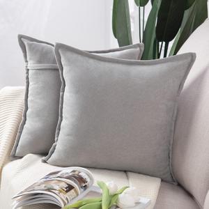MADIZZ Set of 2 Short Chenille Throw Pillow Covers 24x24 Inch Light Grey Soft Decorative Cushion Cover for Sofa Bedroom Pillow Shell