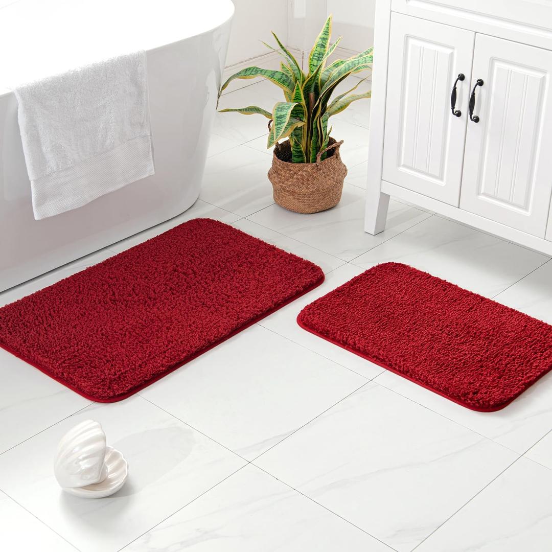 MIULEE Red Bathroom Rugs Set 2 Piece, Soft Absorbent Microfiber Bath Mat Set, Non Slip Quick Dry Machine Washable Plush Shaggy Bath Rugs for Bathroom Floor, Tub and Shower, 20"x30"+16"x24"