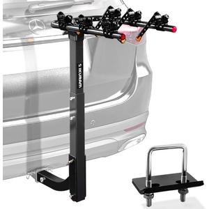 3 Bike Rack Bicycle Carrier Racks Hitch Mount Double Foldable Rack for Cars Truck SUV Fits 2" Hitch Receiver, Including Anti-Rattle Hitch Tightener