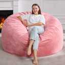 Hobestluk 5ft Bean Bag Chairs for Adults Large Beanbag Chair with Plush Faux Fur Cover Big Bean Bag Chair for Living Room Bedroom Dorm Office - Pink (50 x 50 x 24)