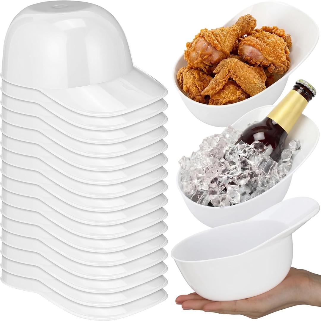 Tanlade 16 Pcs 20 oz Plastic Baseball Helmet Bowls Baseball Cap Bowls for Ice Cream Dessert Snack Nachos Popcorn Chips Dipping Sauces Birthday Party Supplies, White