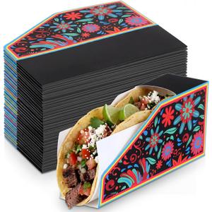 Affrolling 100 Pack Mexican Disposable Taco Holders with Greaseproof Paper, Pre-Assembled Plates for Cinco De Mayo Tuesday Taco Night Party Bar Fiesta Carnival Food Containers May 5th Decoration