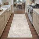 HUGEAR 2x6 Runner Rug Hallway Vintage Beige Machine Washable Neutral Floral Low Pile Carpet Vacuumable Thin Long Throw Rug Bedroom Office Bathroom Kitchen Laundry Non Slip Soft Lightweight