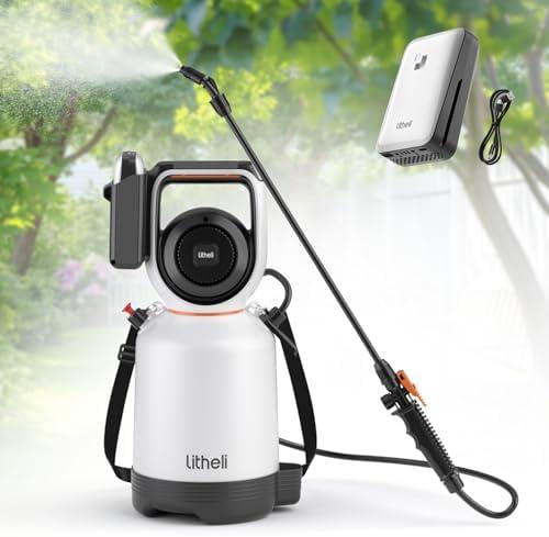Litheli 20V Cordless Garden Sprayer, 1.3 Gallon/4.75L Pump Sprayer, Intelligent Pump Pressure Control, 2 Spray Modes for Spraying Plants, Garden Watering, with 2.0Ah Battery Included