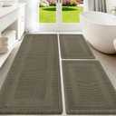 Upgraded Waffle Bath Mat Set 3 Piece Greyish Green-Looped, Super Absorbent Non-Slip Quick Dry Bathroom Rugs with Tassels, Machine Washable Ultra Soft Boho Bath Rugs, Toilet Mats Boho Farmhouse Decor, 48"x24"+36"x24"+24"x17"