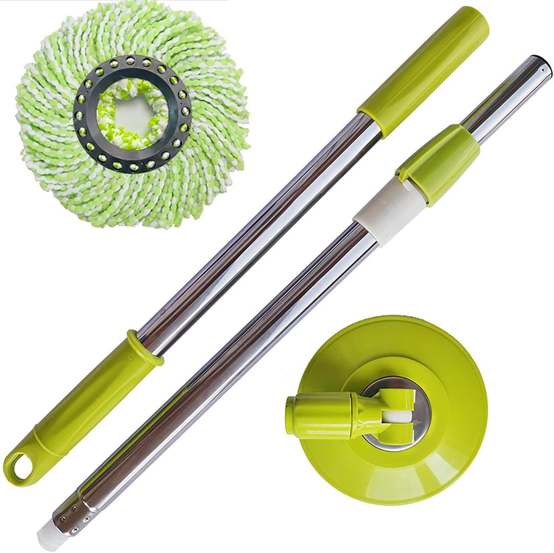 Spin Mop Replacement Handle, 47.6-inch 360 Degrees Rotating Telescopic Replacement Mop Stick with Robust Reinforced Plastic Disc for Spin Mop Bucket Cleaning System (Plastic Disc,Green)