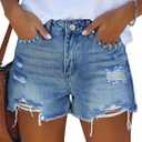 ZOLUCKY Women's Casual Summer Denim Shorts Mid Waisted Stretchy Ripped Jean Shorts with Pockets (Large, E Light Blue)
