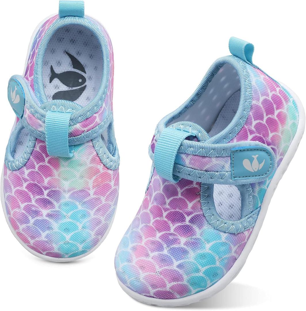 FEETCITY Boys Girls Water Shoes Kids Aqua Socks Quick Dry Barefoot for Beach Swimming Pool (9 Toddler, A Mermaid Scale)