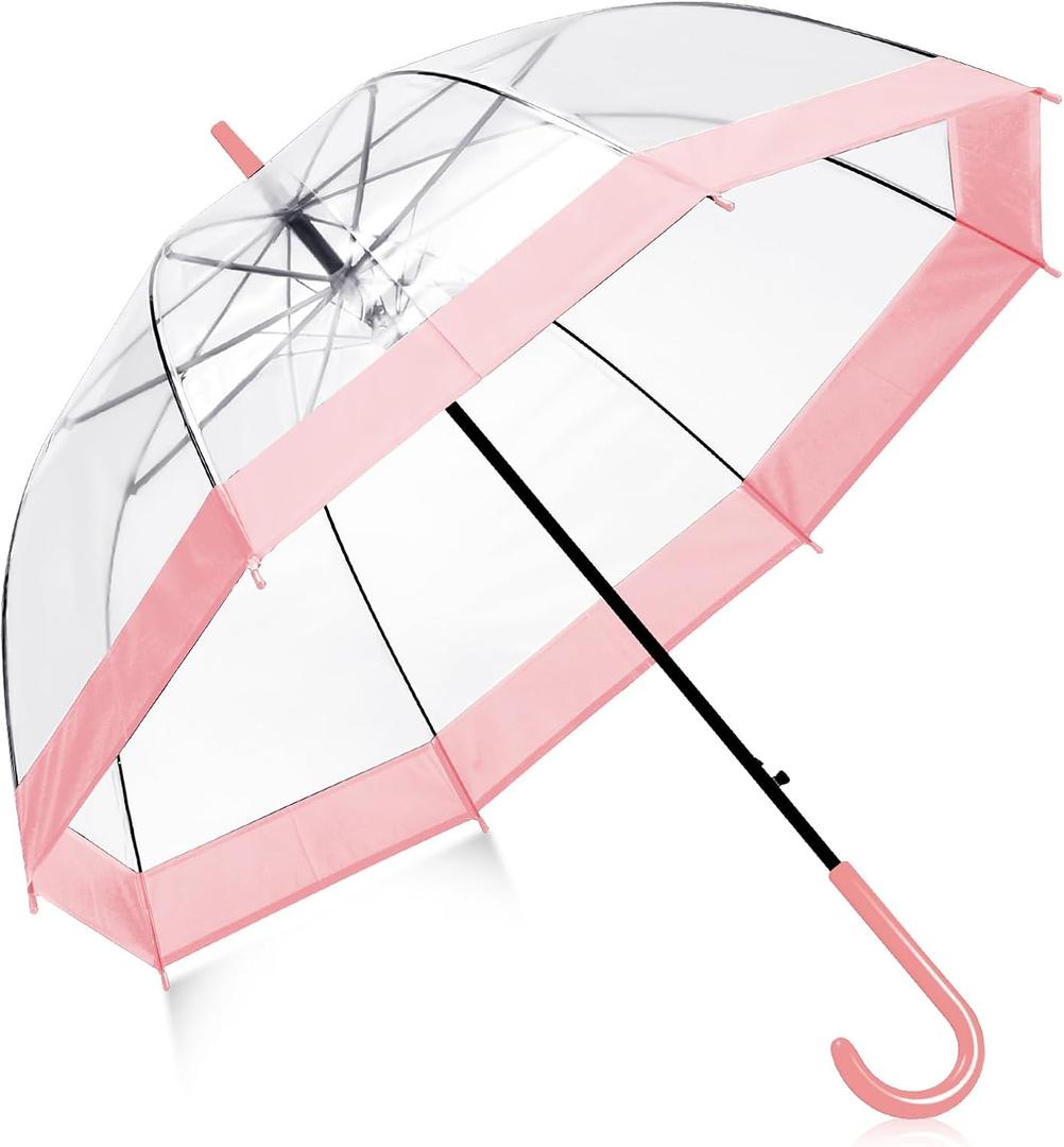 Clear Bubble Umbrella 46 Inch Automatic Open See Through Umbrella for Wedding Outdoor (Pink)