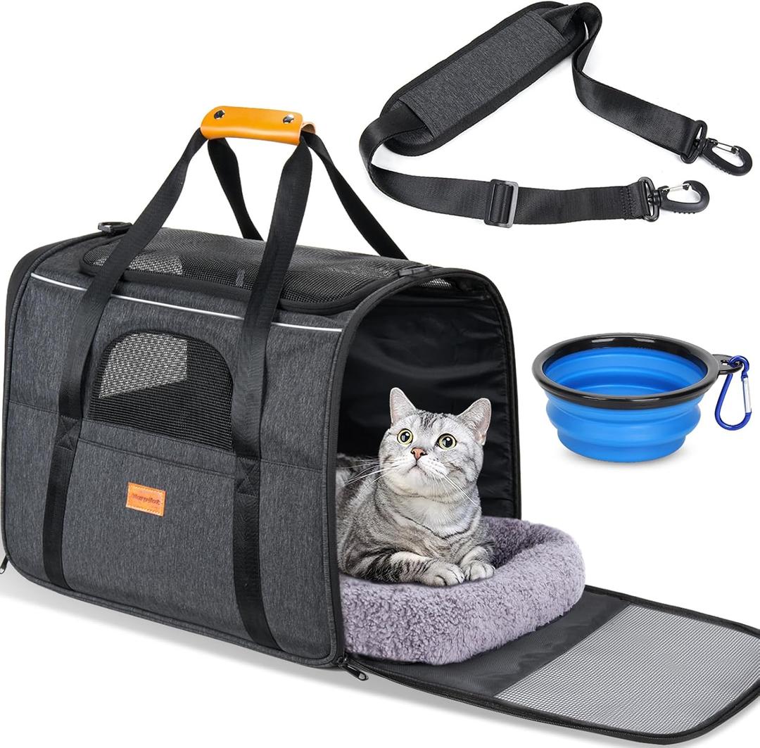 Morpilot Cat Carrier - Cat Carrier Soft for Medium or Large Cats up to 20lbs, with Dual-Sided Cushion, Secure Buckle and Foldable Bowl, Dog Carriers for Small Dogs - Pet Carrier (Dark Gray, Size: 17.3"L x 12.2"W x 13.4"H)