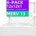 12x12x1 MERV 13 (6-Pack) Pleated Air Filter (Actual Size: 11.75" x 11.75" x 0.75") MPR 1900 & FPR 10, Furnace Air Filters, 12x12x1 air filter