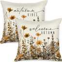 Fall 14x14 Throw Pillow Covers Set of 2, Watercolor Flowers Decorative Holiday Pillow Case 14 x 14 Autumn Cushion Covers Thanksgiving Pillowcase for Indoor Home Bedroom Couch Sofa Decor
