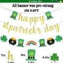 2 x Pre-Strung Happy St Patricks Day Banner,Glitter Happy St Patricks Day Banner Sign with Irish Shamrock&Pot of Gold&Rainbow&Irish Hat Garland for Home Indoor Fireplace Mantle Photo Props Backdrop Decor