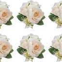 Meldel Champagne Pocket Boutonniere for Men Wedding,Set of 6,Groom Groomsman Boutonnieres Artificial Rose Hydrangea Berry Corsage for Prom Ceremony Party Homecoming