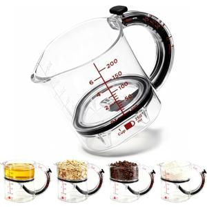 4-in-1 Adjustable Measuring Cup - Multi-Functional Measuring Cup, with Adjustable Base & Scraper-Style Seal Base, Space-Saving Easy to Clean for Cooking and Baking & Ingredients