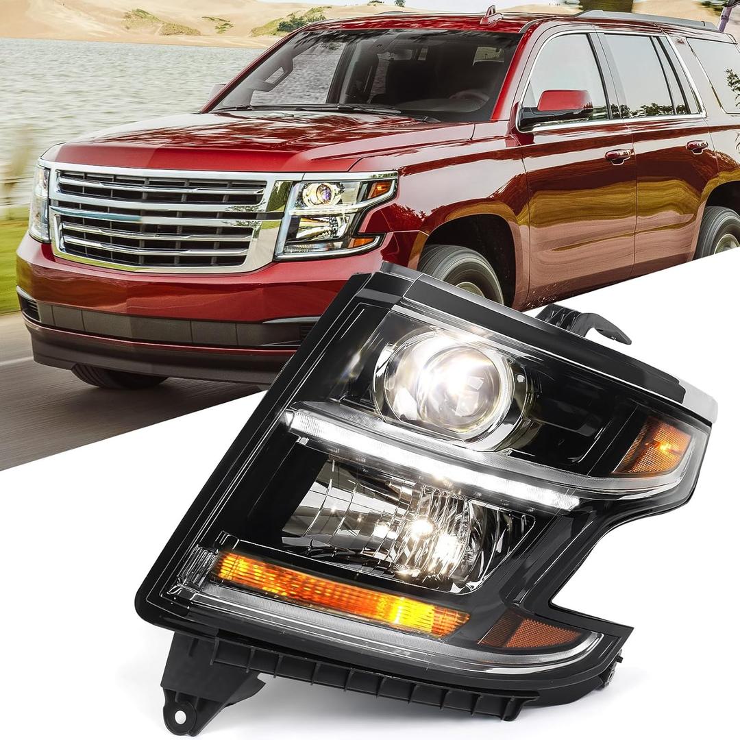 Huray HID Headlight Assembly Fit for Chevy Tahoe/Suburban 2015-2020 LH OE Projector Xenon Headlamp w/Bulbs for Chevrolet Tahoe Replacement for GM2502406 84582597 Driver Side (LH(Driver Side), HID/Xenon)