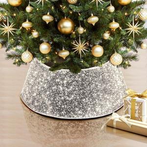 NIBESSER Christmas Tree Collar, 30 Inches Glitter Tree Skirt Ring Shiny Silver Sequins Tree Basket Plastics Sheets with Collar Cover Holiday Home Party Christmas Tree Decoration Xmas Ornaments