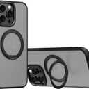 Magnetic Case for iPhone 16 Pro Max /16 Pro/16 Plus/16,Heat Dissipation Frosted Phone Case with 360Rotating Kickstand Shockproof Protective Cover (16,Black)