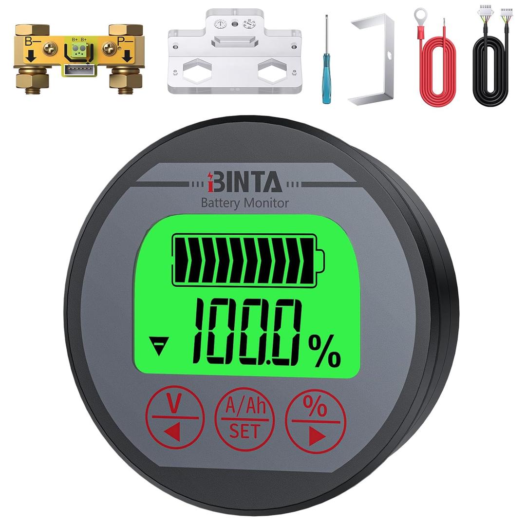 BINTA Shunt Battery Monitor 8-120V 0-150A Voltmeter Ammeter, Voltage Current Meter, Backlight Waterproof Battery Meter for Auto Car RV Motorhome Motor Golf Cart Trucks Boat Solar Panel