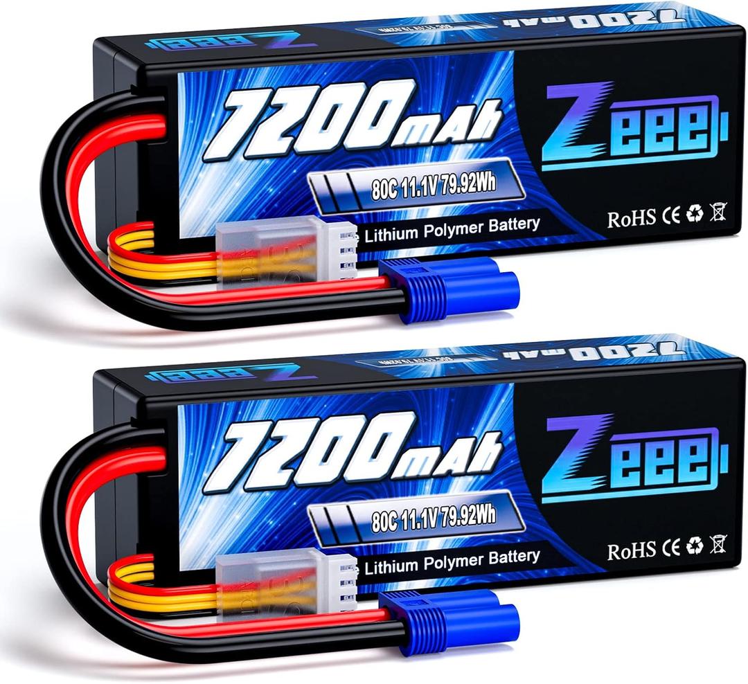Zeee 3S Lipo Battery 7200mAh 11.1V 80C Hard Case RC Lipo with EC5 Connector for 1/5 1/8 1/10 RC Car Boat Truck Heli Airplane UAV Drone FPV Racing Models(2 Packs)