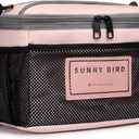 SUNNY BIRD Insulated Lunch Bag with Foldable and Leakproof Design, Thermally Insulated, Shoulder Strap for Women, Men and Teen (Pink 002)