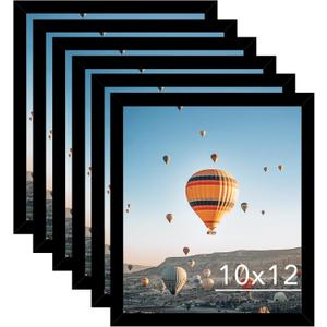 10x12 Black Picture Frame Set of 6, Horizontal and Vertical Formats for Wall Hanging, 10 x 12 Wall Gallery Poster Photo Frames with Shatter Resistant Plexiglass, 6 Pack, Black