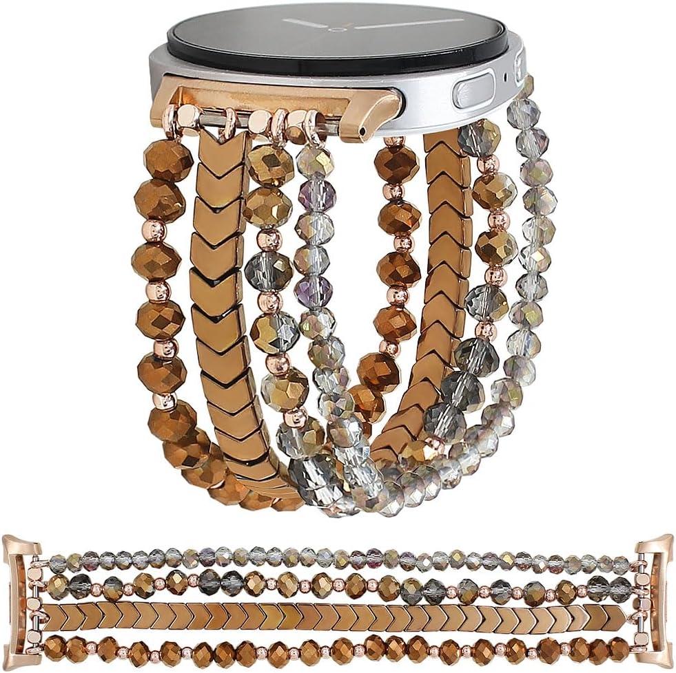 WONMILLE Beaded Bracelet Compatible with Samsung Galaxy Watch 8 Band 40mm/44mm Watch8 Classic 46mm, Elastic Stretch Women Strap for Galaxy Watch 8/8 Classic Bands (Bronze)