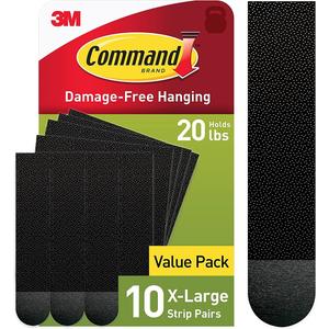 Command 20 lb XL 10 Pairs Heavyweight Picture Hanging Strips (20 Strips), Damage-Free Hangers for Picture Frames, No Tools Required, Ideal for Home Room Wall Decor, Black Adhesive