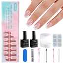 Misssix Deep French Tip Press On Nails, 160Pcs French Gel Nail Tips Short Square, Pink White Soft Gel Fake Nails, X-BASIC Tips Starter Kit for Nail Art DIY 16 Sizes