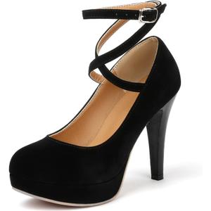 Mostrin Fashion Vintage Womens Small Bowtie Platform Pumps Ladies Sexy High Heeled Shoes (Size 7, Black, 22202)