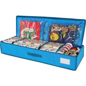 Bonnary Christmas Wrapping Paper Storage Container Fits up to 18-24 Rolls, Underbed Gift Wrapping Organizer with Interior Pockets, Gift Storage Bag for Wrapping Paper Rolls, Ribbon, Bows,Ornaments