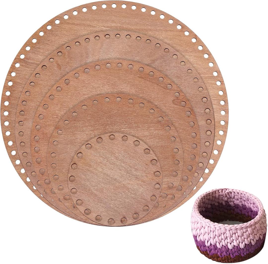PH PandaHall 5 Sizes Natural Wooden Basket Bottom Round Circle Wood Base Shaper Brown Blank Crochet Bag Bottom for Basket Weaving Crochet Supplies DIY Bags Purse Making, 3.9/5.9/7.8/9.8/11.8"