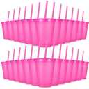 LEIFEOSH Plastic Tumblers with Lids and Straws, Reusable Cups with Lids Plastic Colorful Cups for Party Birthday, Iced Coffee Cup Travel Mug Cold Drink Tumblers Bulk (16 oz, Pink)