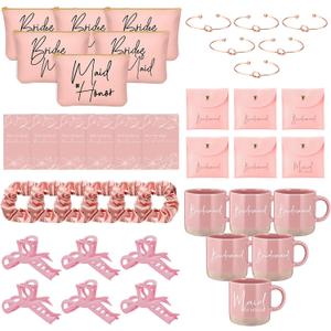 Didaey 42 Pcs 6 Sets Wedding Favors Bridesmaid Proposal Gifts Maid of Honor Ceramic Coffee Cups Cosmetic Makeup Bags Invited Cards Scrunchies Knotted Bracelets Jewelry Bags Hair Claw Clips(Pink)