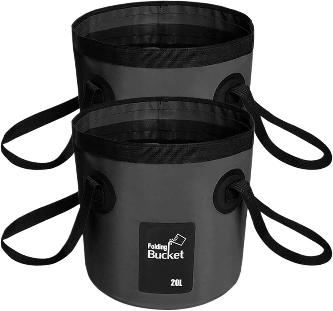 BANCHELLE Collapsible Bucket Water Container Portable Folding Camp Wash Basin for Outdoor Traveling Hiking Fishing Car Washing Gardening Camping 2 PCS (Black)